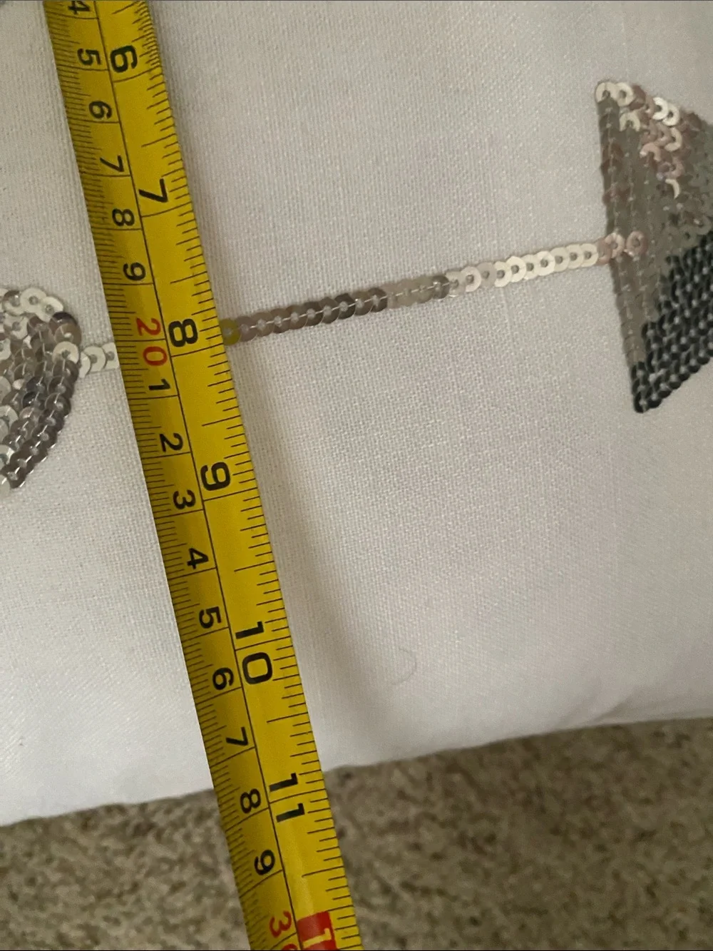 Follow Your Heart Silver Sequin Arrow Accent Pillow - White